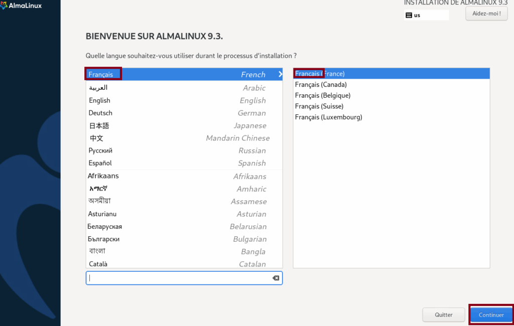 select lang almalinux