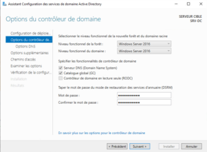options du controleur de domaine